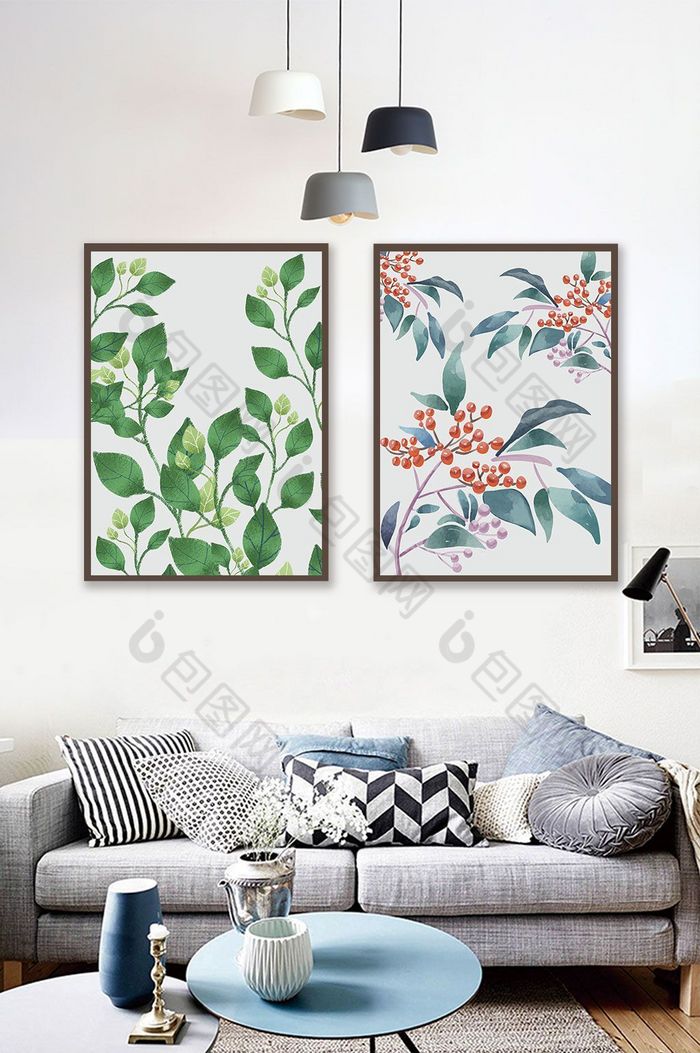 包图网提供精美好看的手绘小清新植物花卉叶子现代简约北欧装饰画素材