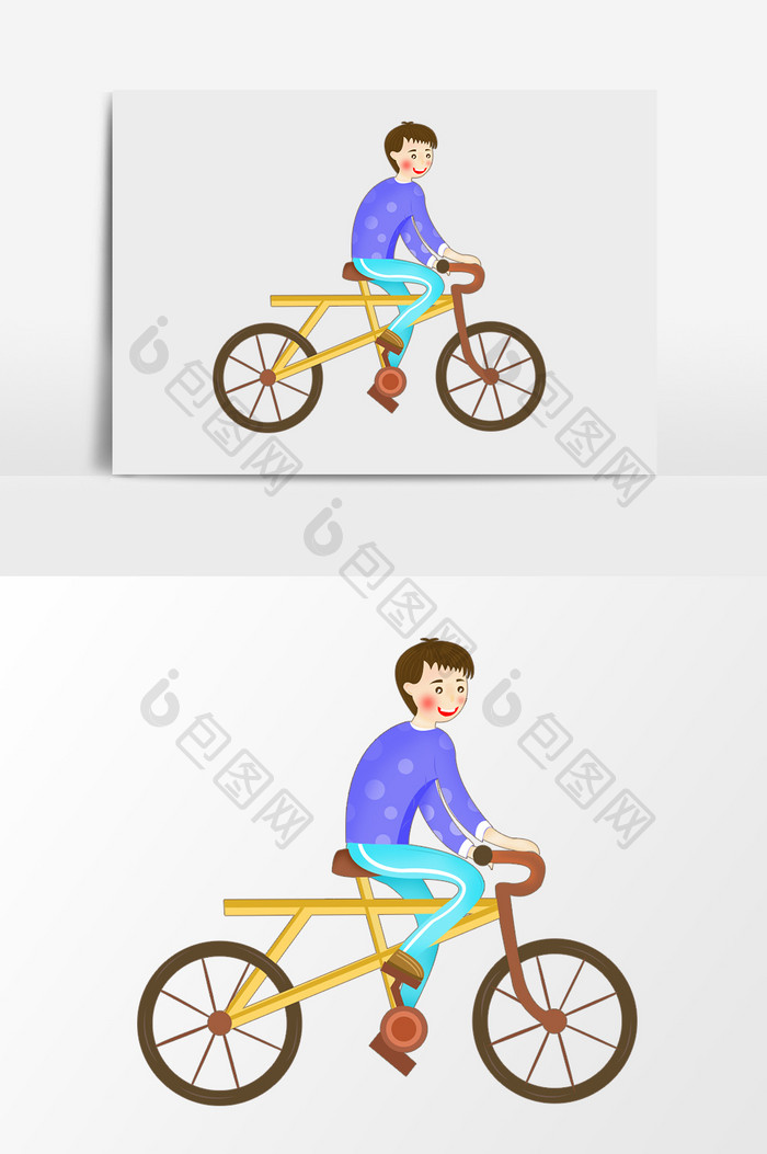 手绘卡通骑自行车男人