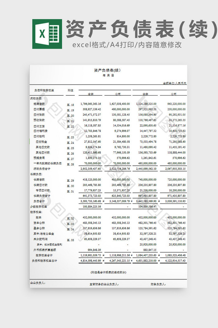 资产负债表7 excel模板