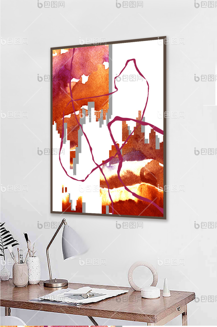 现代简约抽象图案客厅装饰画-现代简约抽象图案客厅装饰画效果图-【包图网】