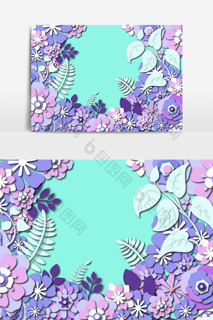 紫色花朵背景板立体剪纸插画设计