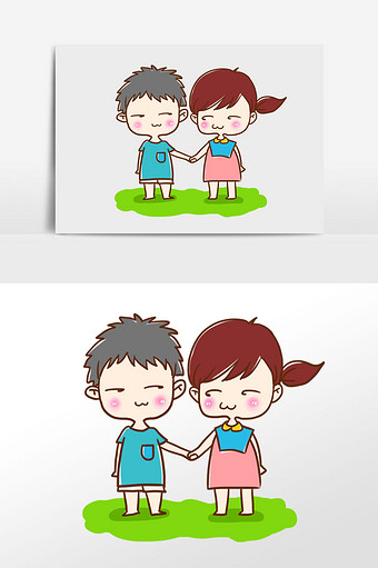 可爱卡通情侣手拉手插画背景小元素图片下载