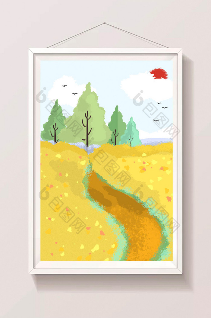 秋季黄色树木插画