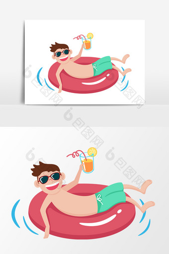 夏日泳池人物卡通手绘矢量元素图片