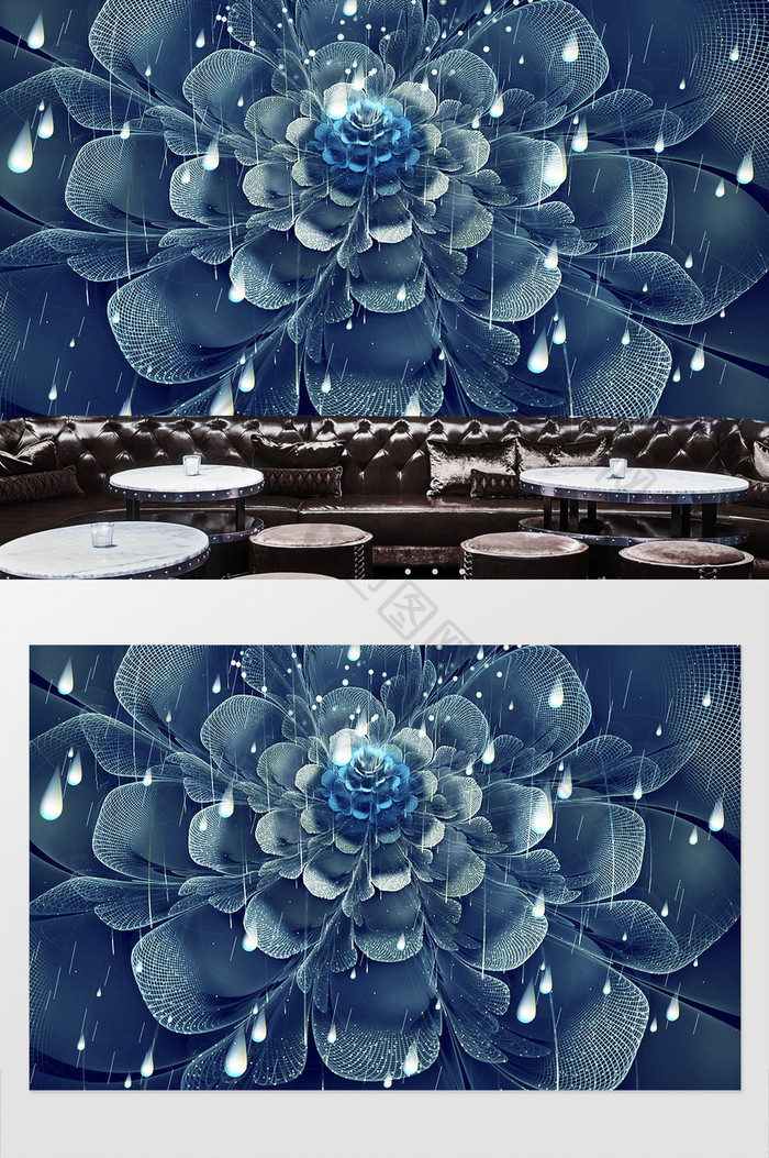 立体3D华丽花朵雨点工装背景墙装饰定制