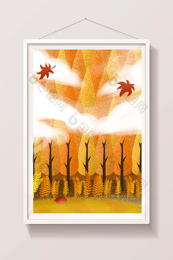 秋季黄色树木插画设计