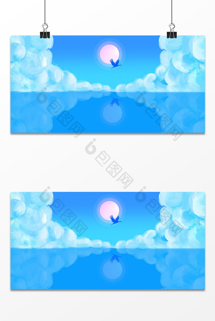 湖面天空蓝色设计背景图