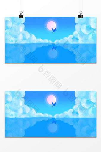 湖面天空蓝色设计背景图图片