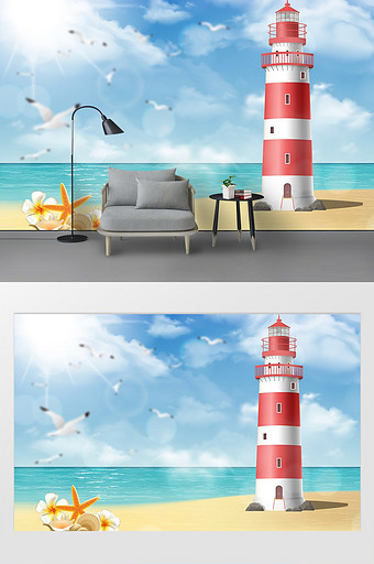 北欧现代简约清新海景沙滩客厅背景墙图片