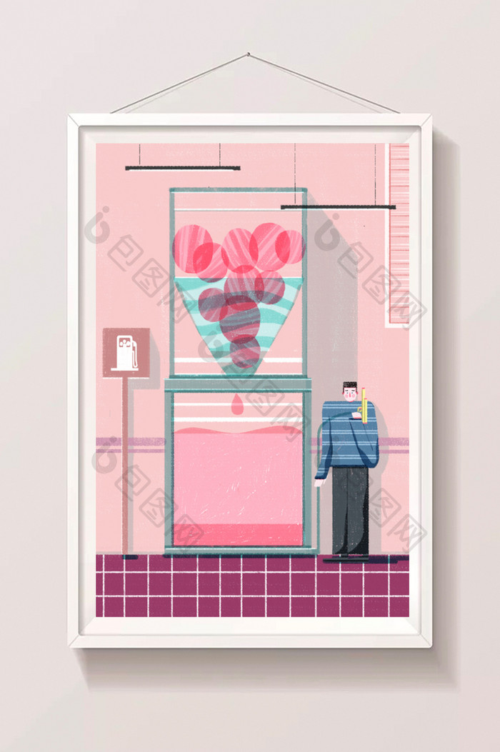 粉色浪漫趣味扁平水果饮料榨汁机加油站插画