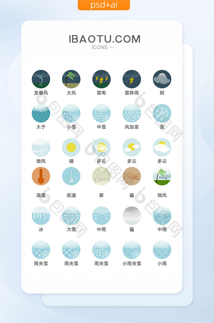 圆形天气预报图标矢量UI素材icon