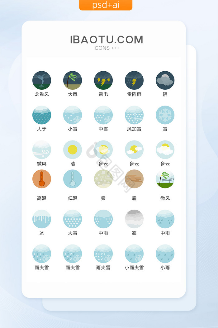 圆形天气预报图标矢量UI素材icon图片