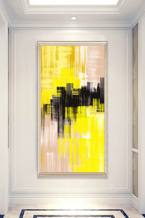现代黄色手绘抽象油画玄关装饰画