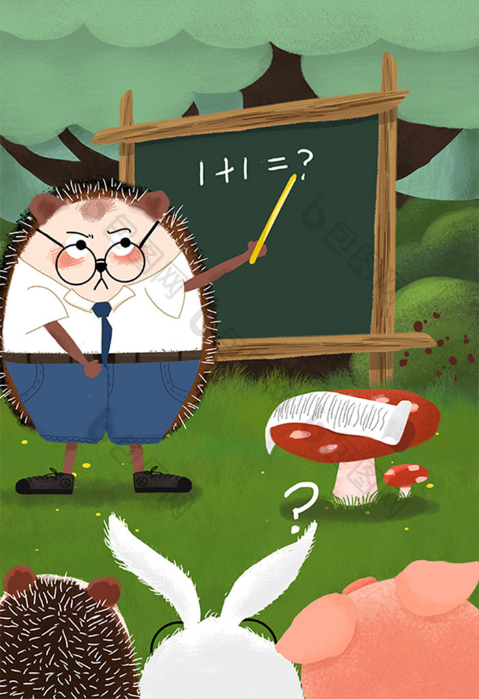 卡通清新小动物开学培训班学习课堂教育插画