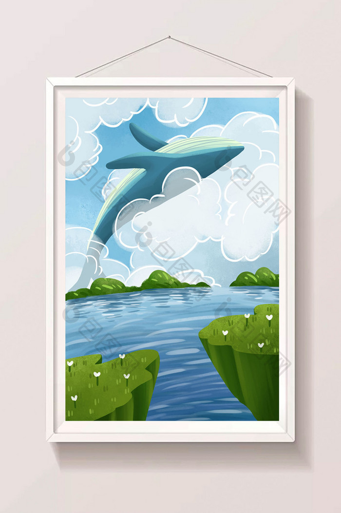 蓝色飞跃的鲸鱼背景