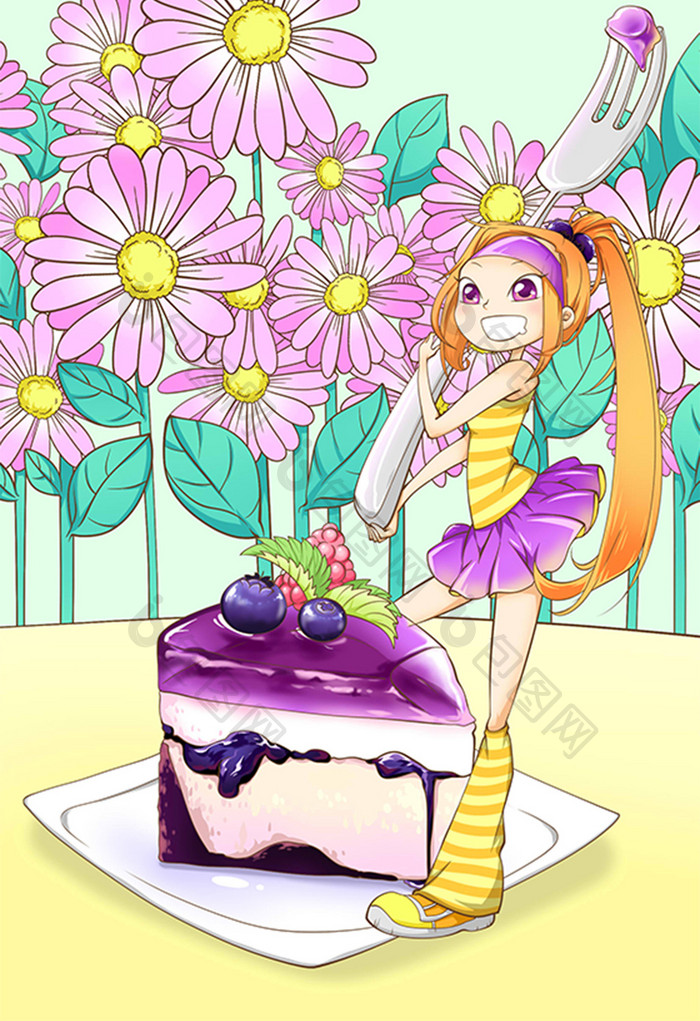 紫色西点蛋糕背景插画