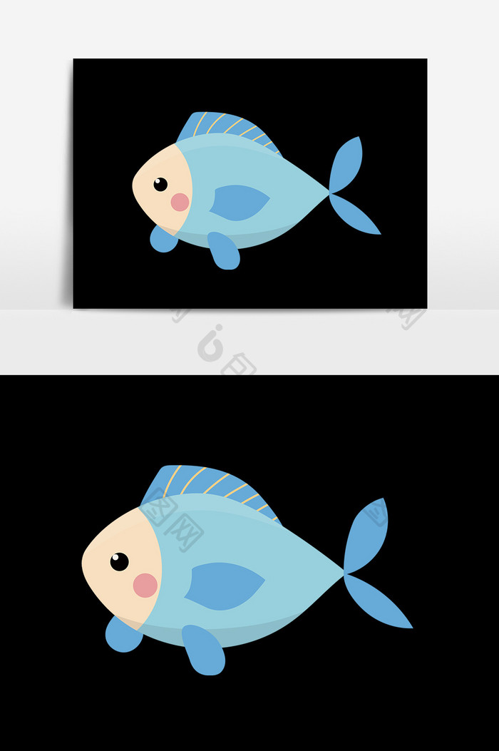 免扣卡通手绘蓝色小鱼