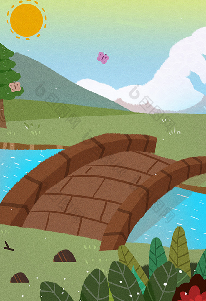 河流小桥风景图片