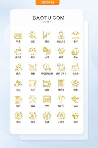 金色线性金融图标矢量UI素材icon图片