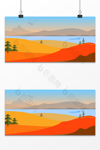 夕阳黄昏沙漠湖泊设计背景图图片