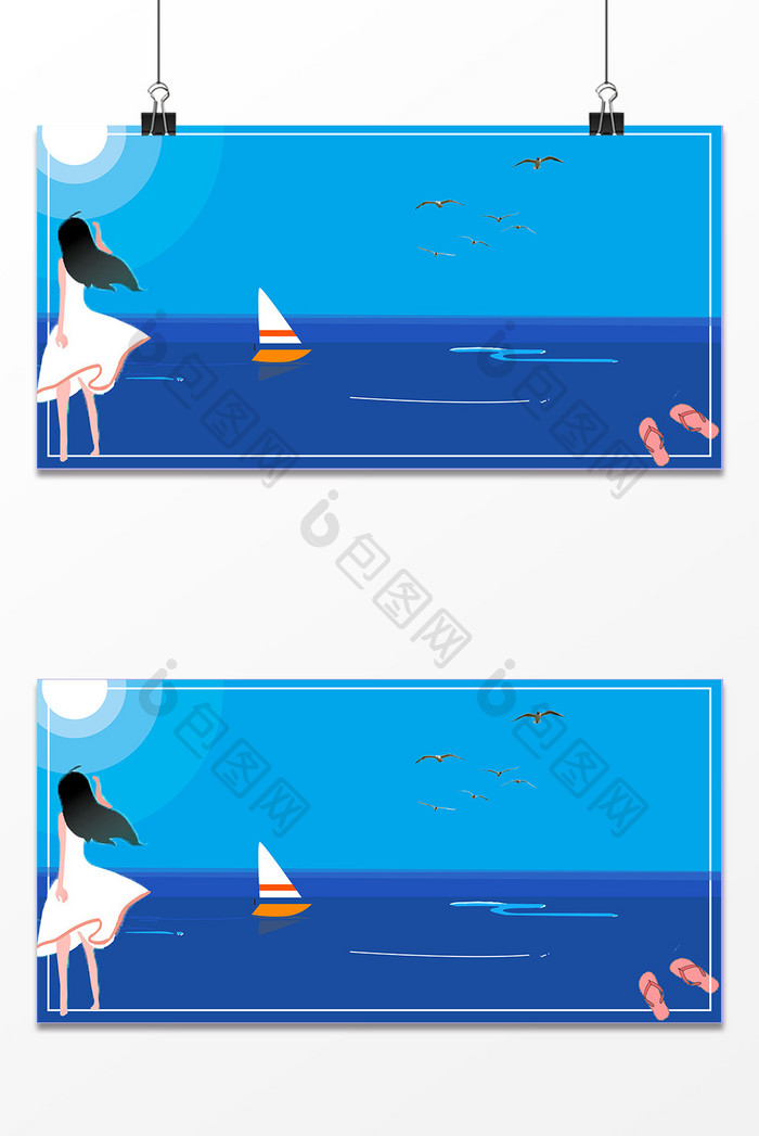 蓝色海浪人物设计背景图