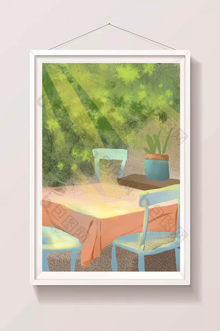 唯美小清新阳光庭院餐桌背景