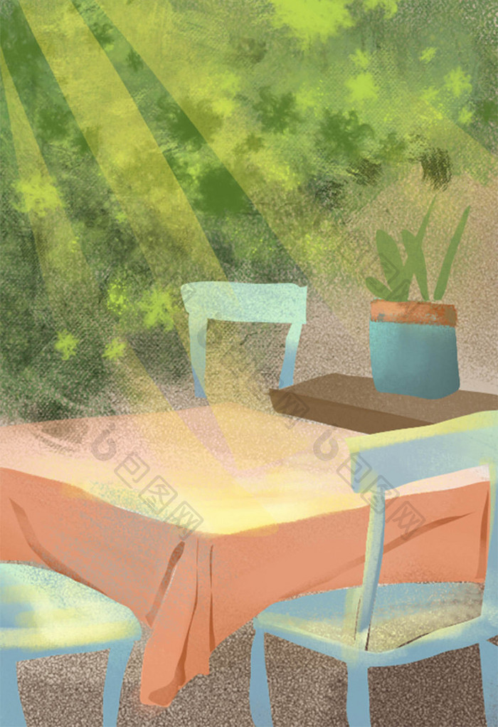 唯美小清新阳光庭院餐桌背景