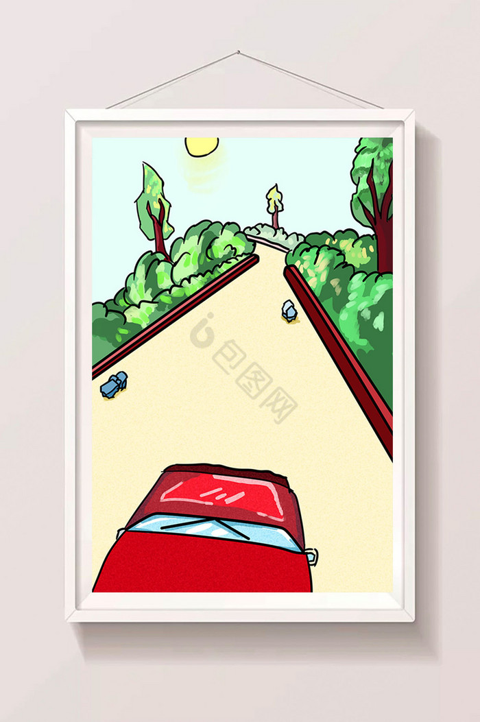 山间公路插画图片