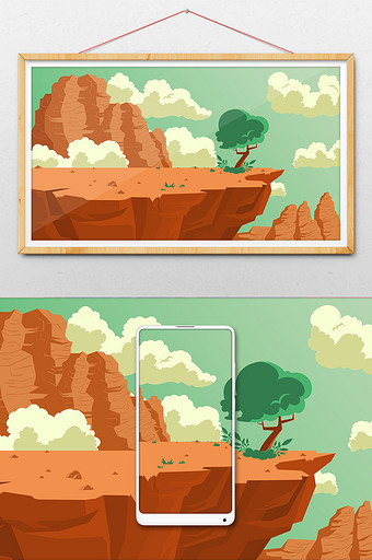 大自然地理风貌红岩石插画背景图片