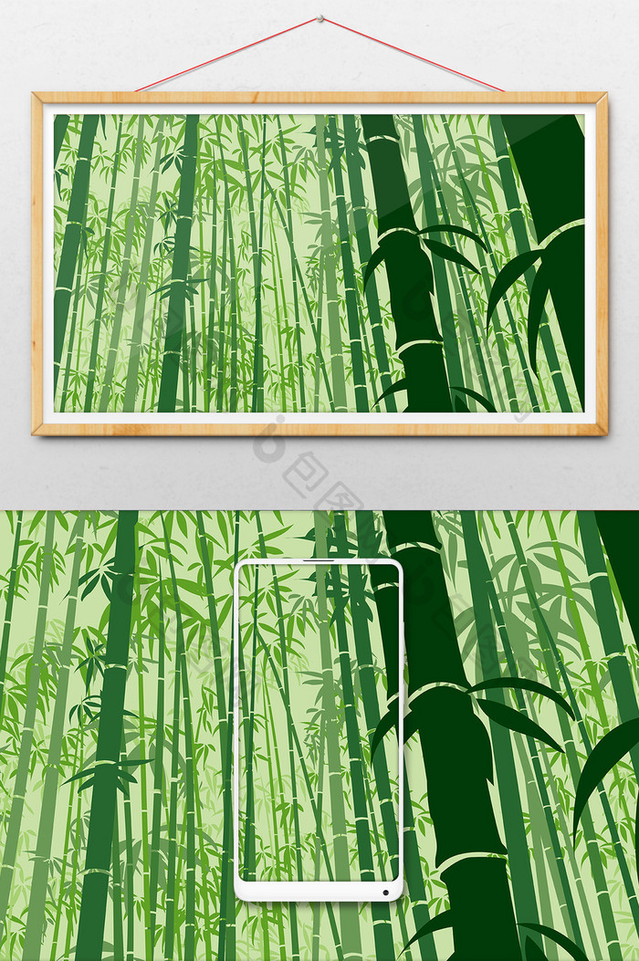 绿色清新扁平化竹子插画中国风插画背景