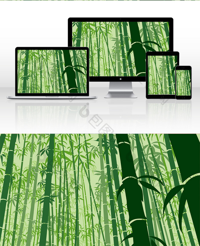 绿色清新扁平化竹子插画中国风插画背景