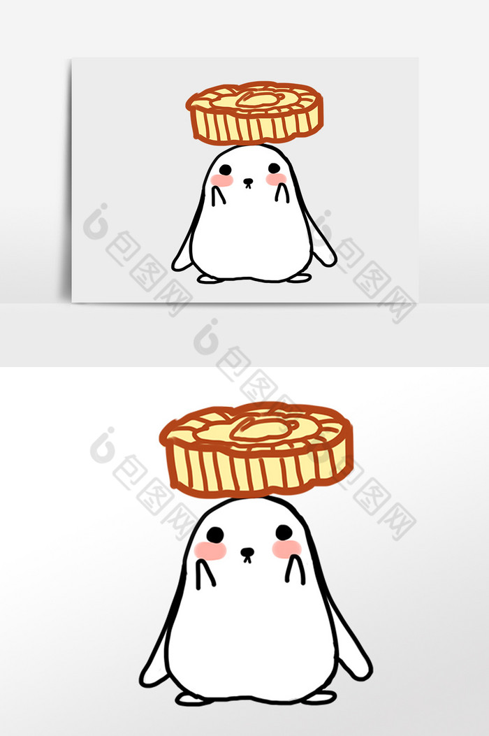 中秋节小白兔头顶月饼插画图片图片