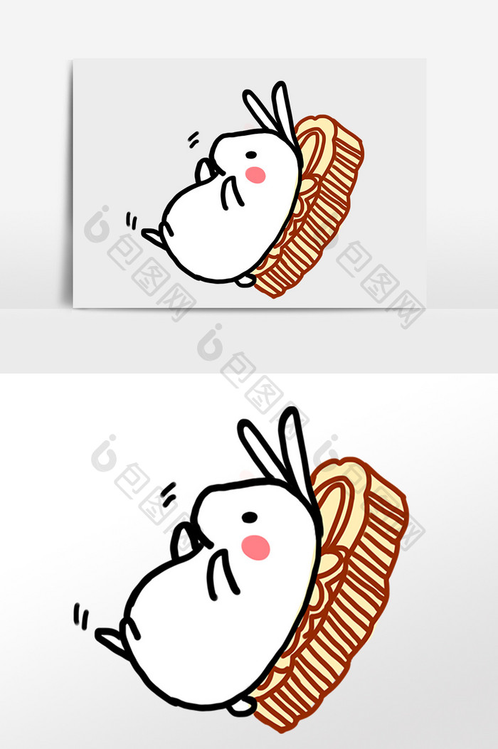 手绘中秋节月饼小白兔插画元素