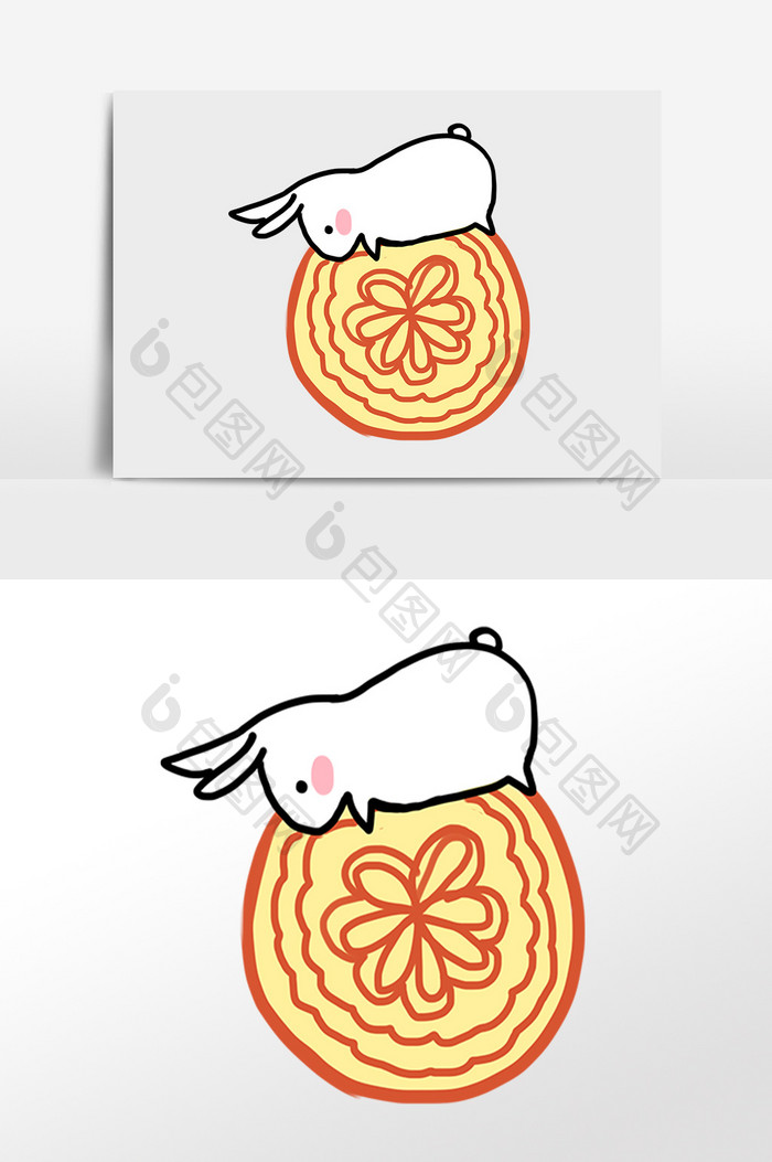 手绘中秋节吃月饼插画元素