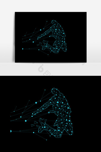 蓝色科技点线跳远人物插画元素图片