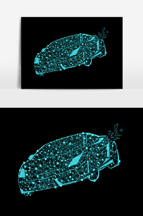 蓝色点线科技小汽车插画元素