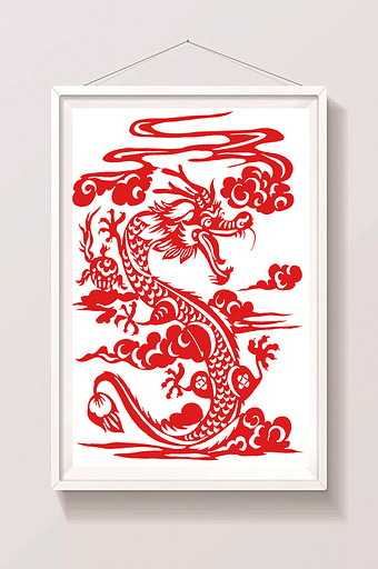 中国传统十二生肖剪纸龙插画图片