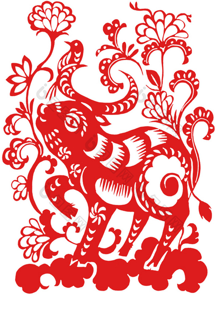 中国传统十二生肖剪纸牛插画