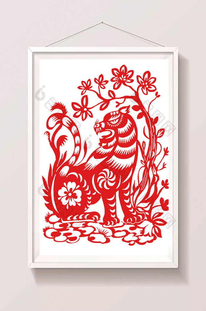 中国传统十二生肖剪纸虎插画