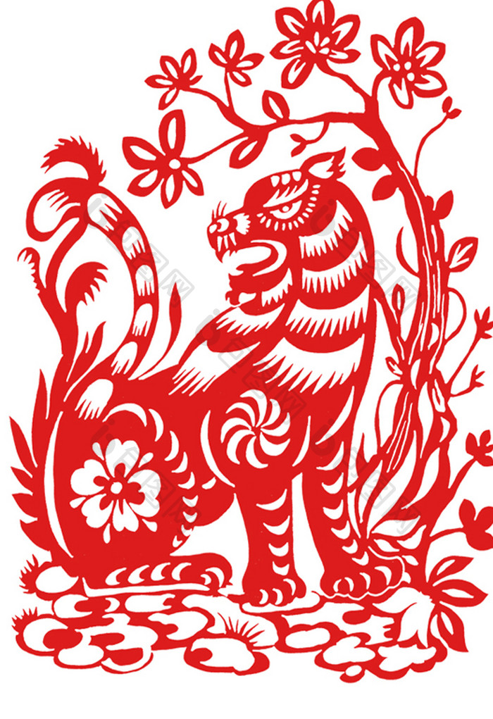 中国传统十二生肖剪纸虎插画