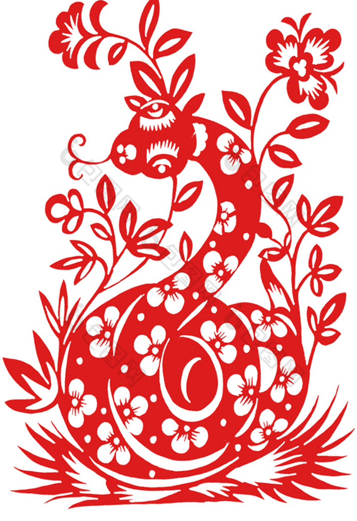中国传统十二生肖剪纸蛇插画