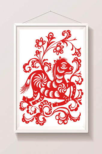 中国传统十二生肖剪纸马插画图片