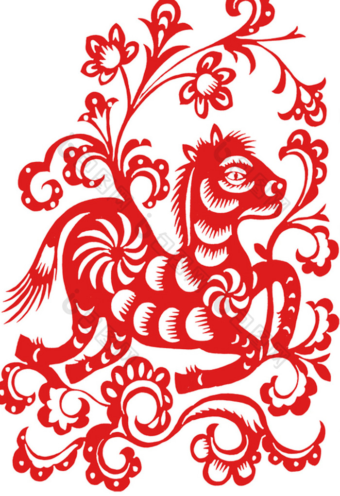 中国传统十二生肖剪纸马插画