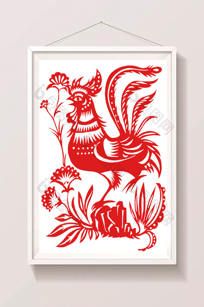 中国传统十二生肖剪纸鸡插画