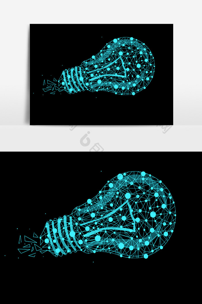 蓝色科技点线灯泡图形插画