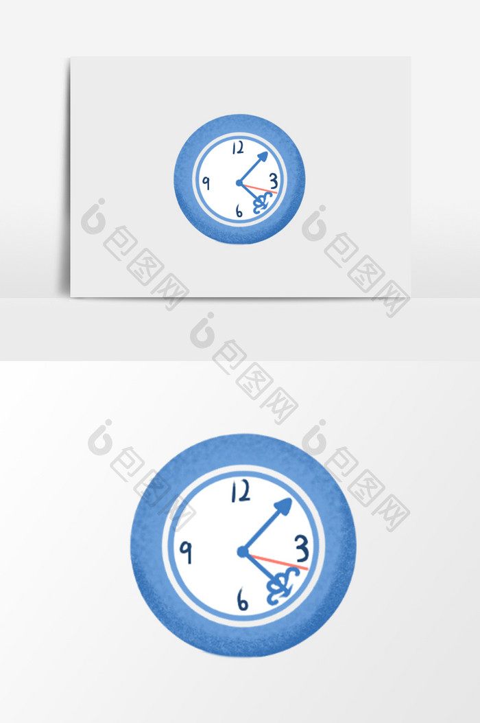 蓝色手绘免扣时钟闹钟