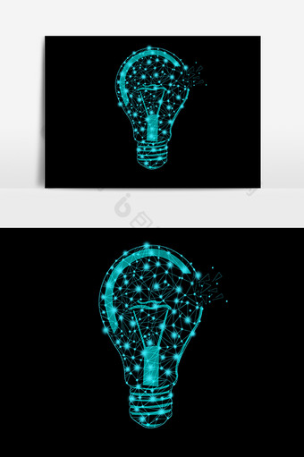 蓝色科技点线灯泡图形插画元素图片
