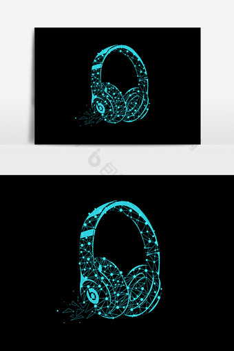 蓝色科技点线头戴式耳机插画元素图片