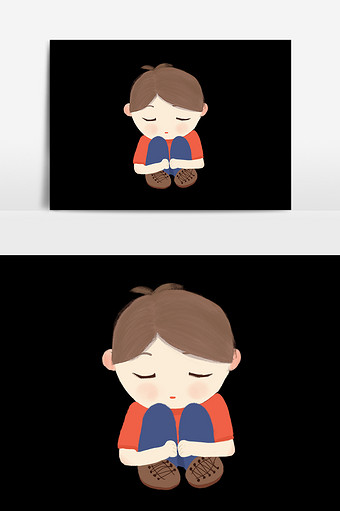 可爱卡通蹲着的男孩图片