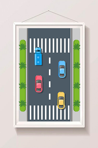 扁平风格马路俯视汽车插画素材图片